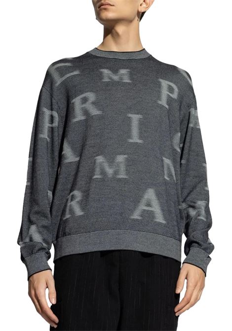MAGLIONE IN LANA VERGINE A MICRO RIGHE BICOLORE CON LETTERING ALL OVER EMPORIO ARMANI | Maglie | 6D1MX8 1MJGZF635